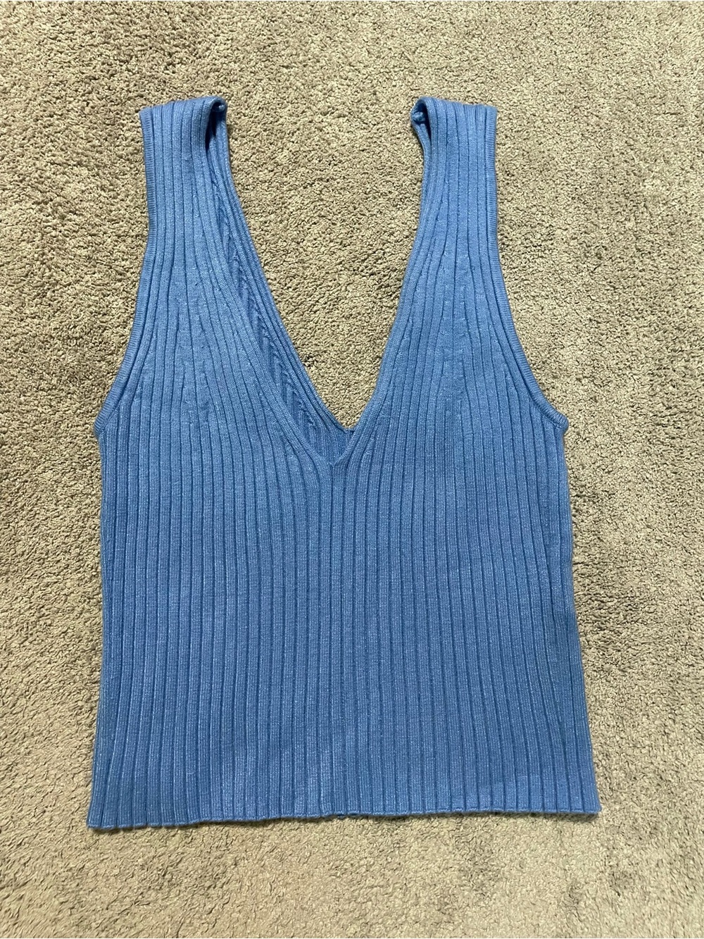Madewell Ribbed V Neck Tank Top Womens M Blue Stretchy Viscose Blend